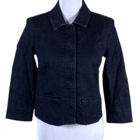 Mexx black cropped snap button front swing denim blazer size 14 - Picture 1 of 8